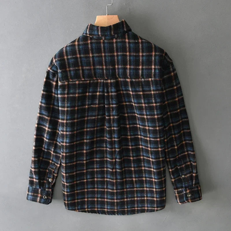 Men's Loose Striped Plaid Long Sleeve Shirt - Non-elastic Flannel Warm Shirt