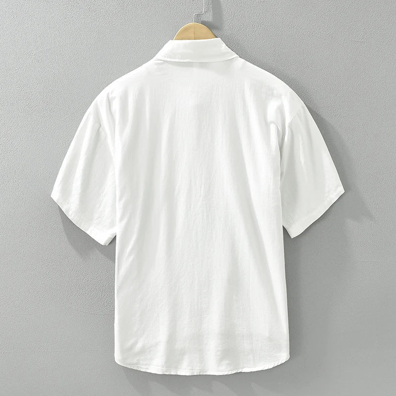 Men's 2025 Summer Patchwork Short Sleeve Shirt - Loose Fit Cotton Shirt