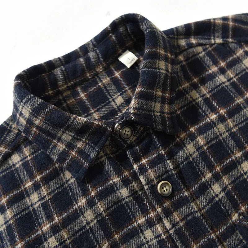 Men's Loose Striped Plaid Long Sleeve Shirt - Non-elastic Flannel Warm Shirt