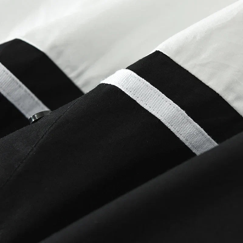 Men's Black White Patchwork Long Sleeve Shirt - Loose All-match Classic Shirt